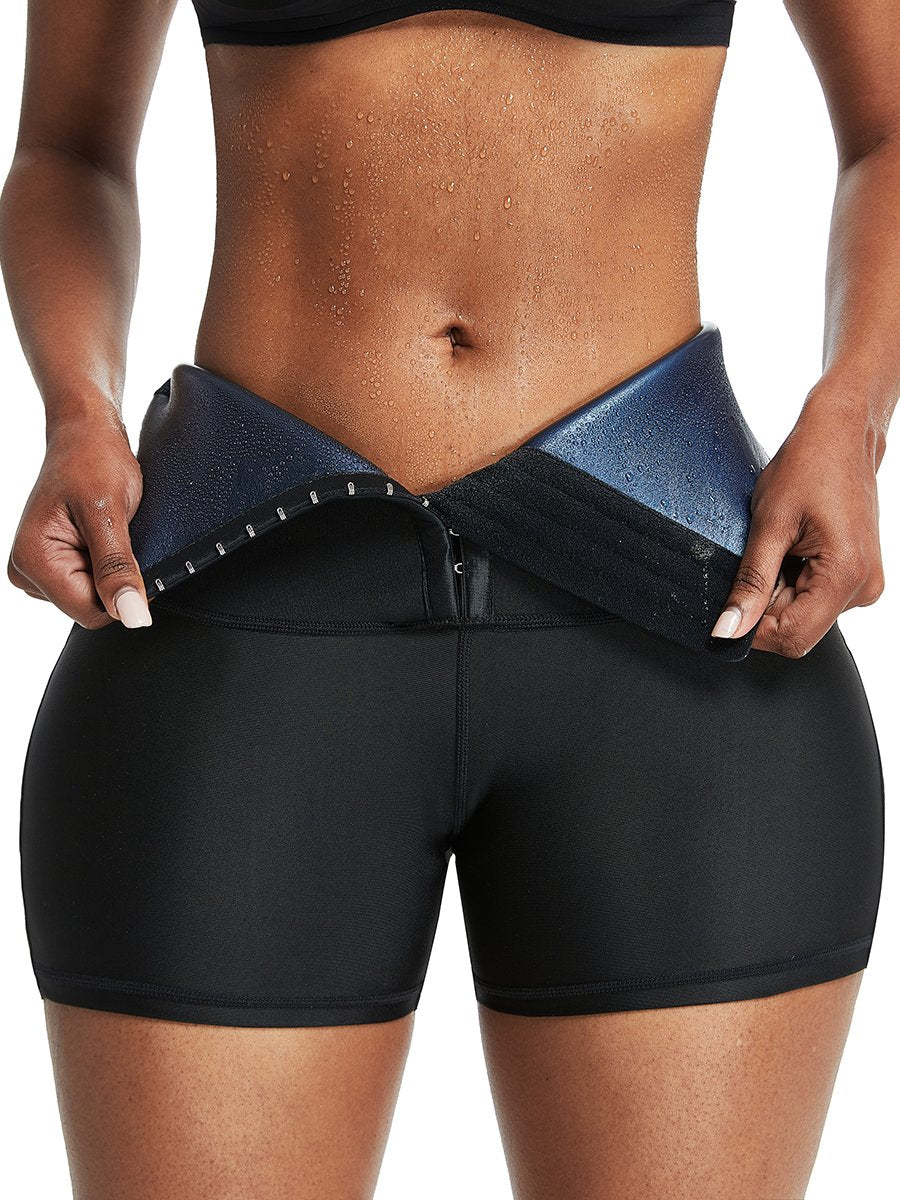 Blue Neoprene Sweat Shorts Hook And Eye Closure Cellulite Reducing - Nutri Shed Supplement Lab 